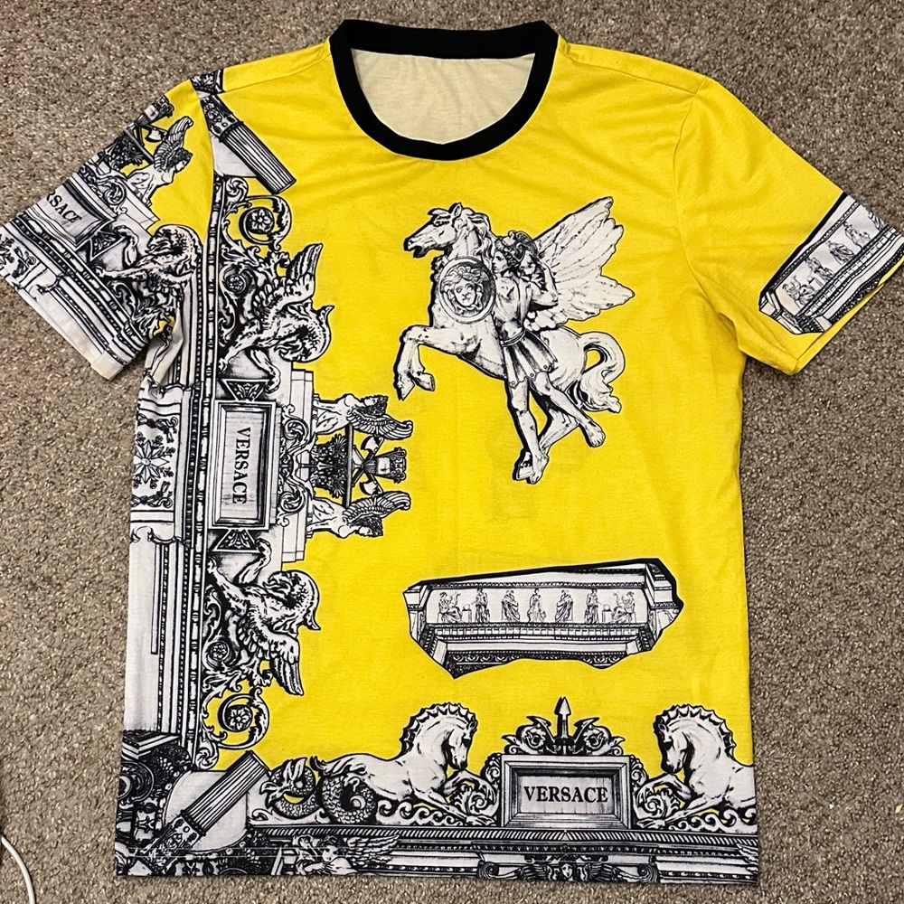 Versace Yellow and Black Graphic Tee